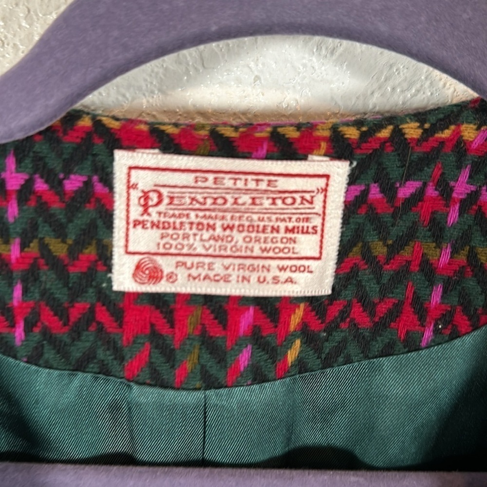 Pendleton Multi Color Herringbone & Plaid Colarle… - image 3